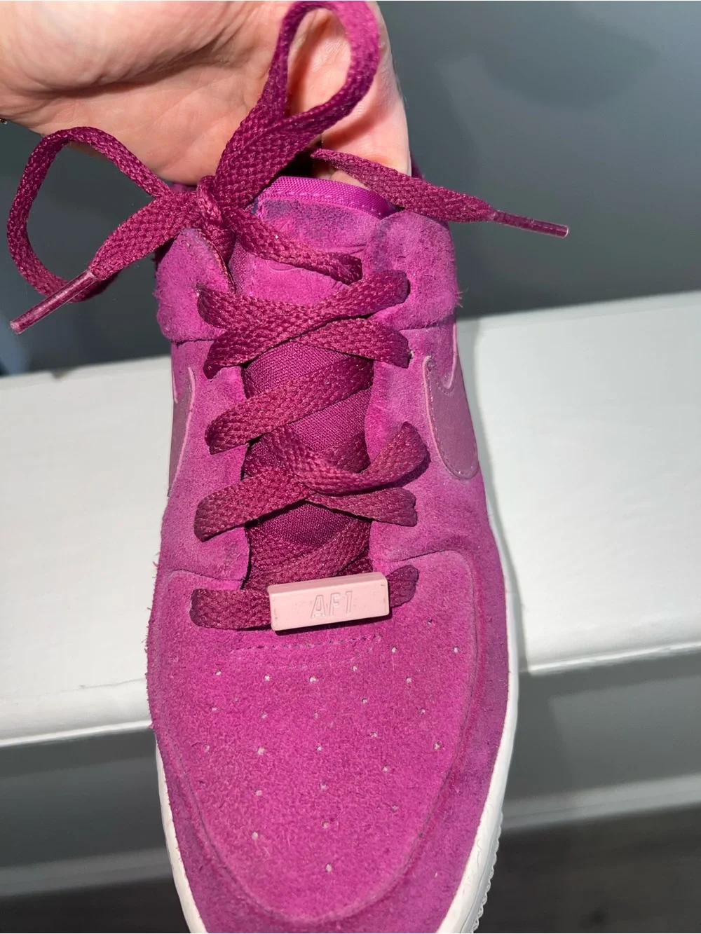 Nike Women’s Fuchsia Suede Air Force Ones White Platform Sole